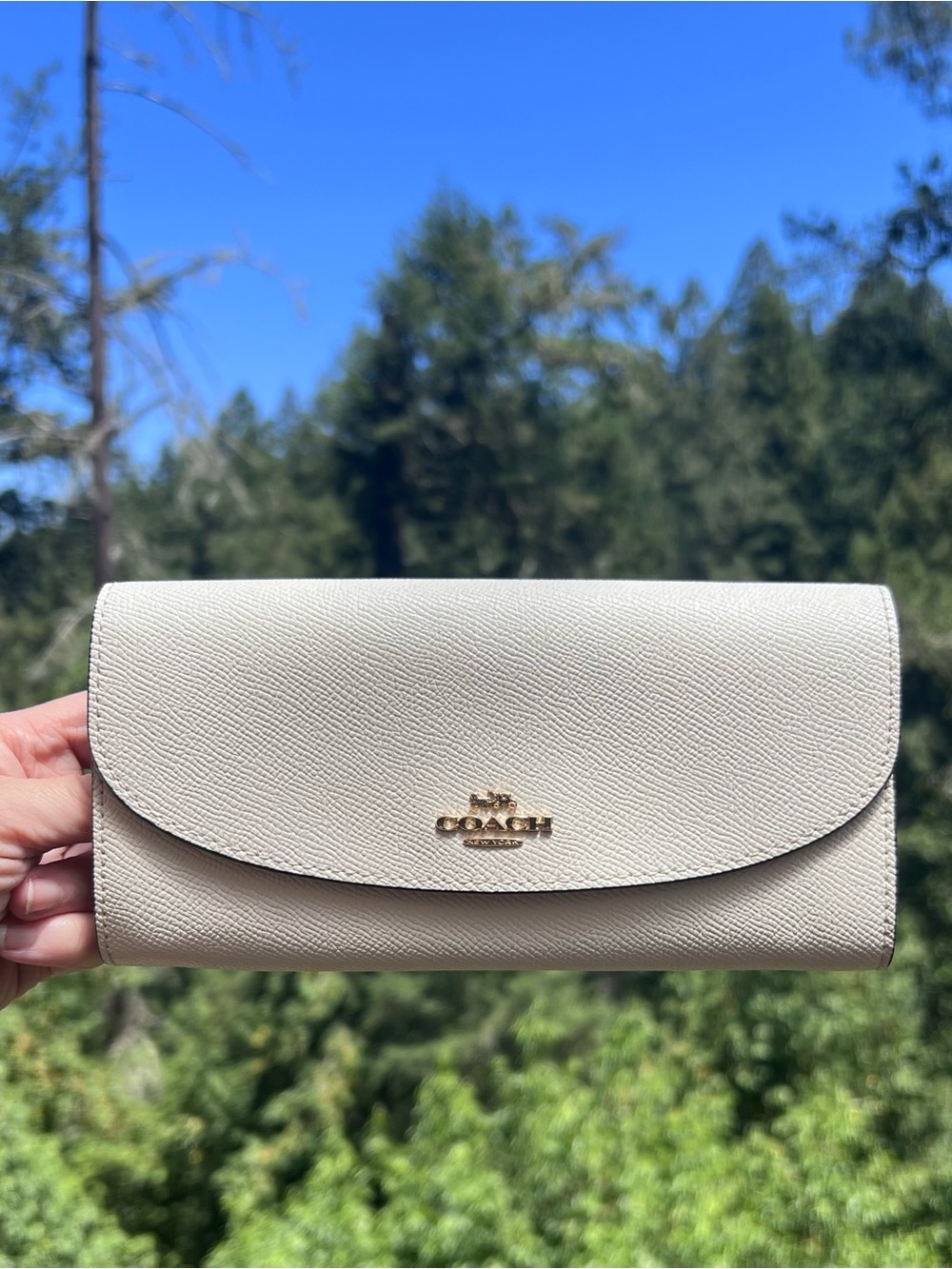 VINTAGE COACH Wallet Chalk White Crossgrain Leather with Gold Hardware AUTHENTIC